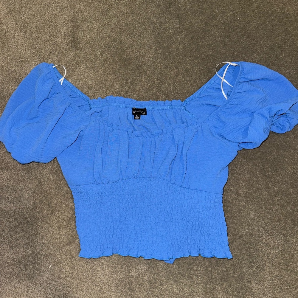 Dry Goods Blue Off-Shoulder Smocked Blouse